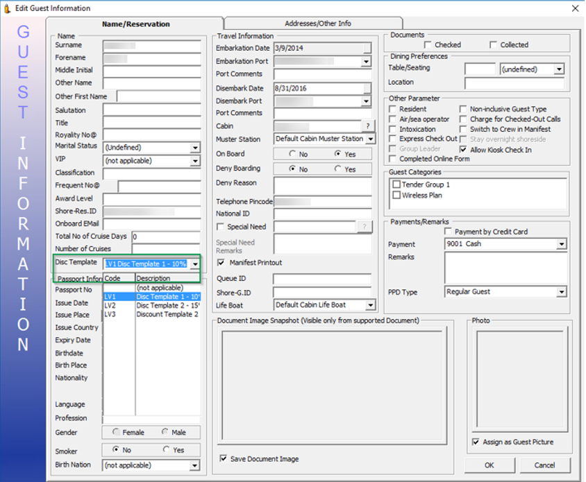 This figure shows the Disc Template Assignment in Edit Guest Info