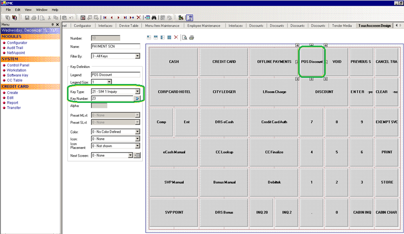 This figure shows the MICROS EMC Payment SCN Window This figure shows the MICROS EMC Payment SCN Window