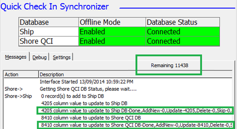 This figure shows the status message of record processed in QCI Sync Message tab.