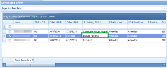 This figure shows the Excuse Pending status where you can select to disapprove the request to be excused.