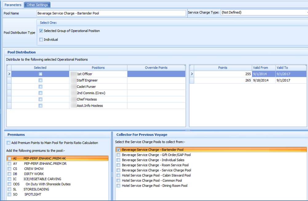 This figure shows the Parameters tab in Pool Distribution.