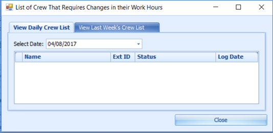 This figure shows the list of crew requiring work hours change from View Changes Required function. This figure shows the list of crew requiring work hours change from View Changes Required function.