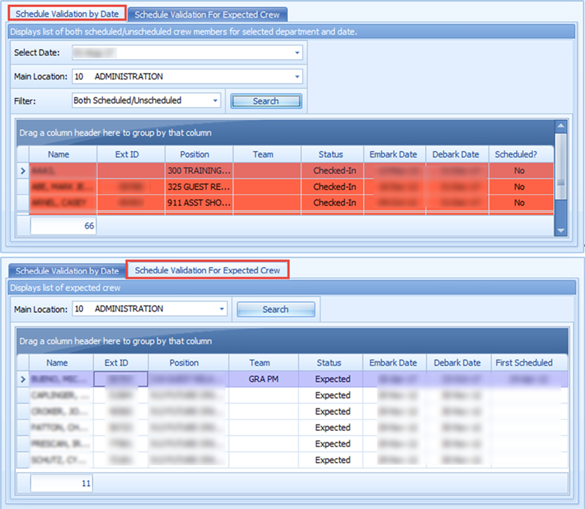 This figure shows the Schedule Validation by Date and For Expected Crew.