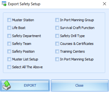 This figure shows the options in Export Safety Setup. This figure shows the options in Export Safety Setup.