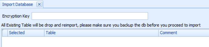 This figure shows the Import Database window This figure shows the Import Database window