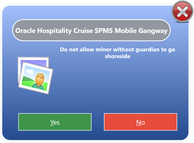 This figure shows the Security Alert notification when a minor leave for shore without a guardian. This figure shows the Security Alert notification when a minor leave for shore without a guardian.