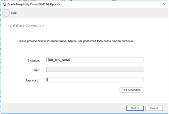 This figure shows the OHC Database Connection Instance Selection/Password.