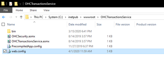 This figure shows the TransactionsService Installed Folder