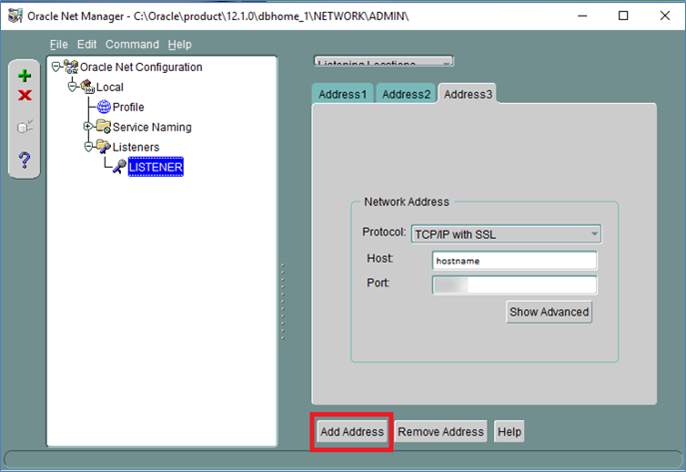 This figure shows the Listener Address tab.