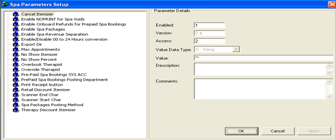 This figure shows the Spa Parameters