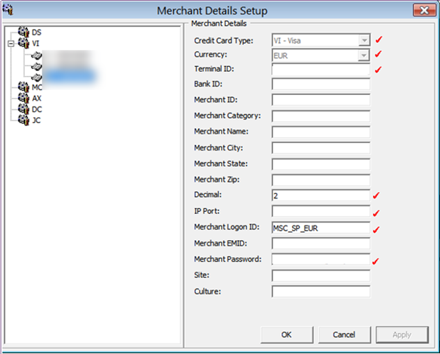 This figure shows the Merchant Setup
