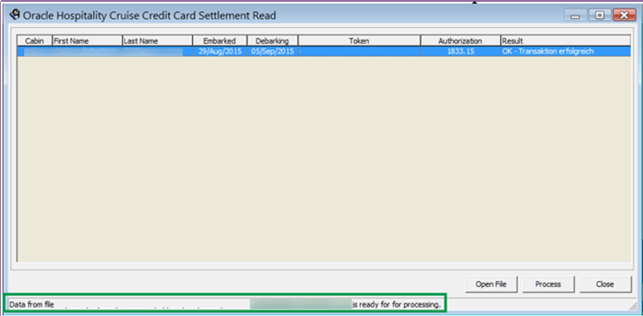 This figure shows the Settlement Read Screen