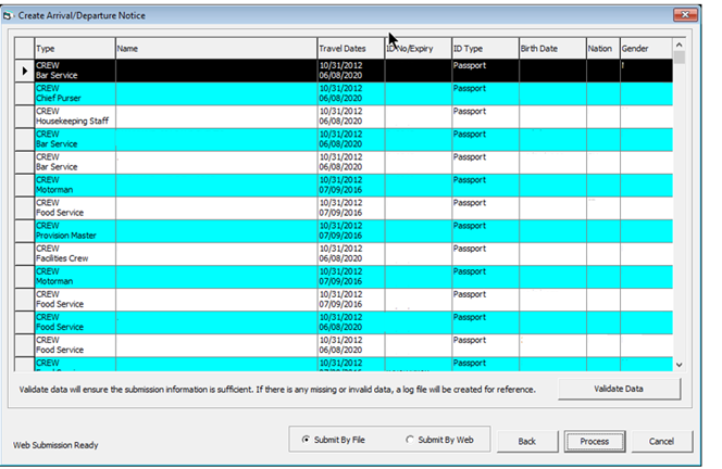 This figure shows the list of data to validate in Create Arrival/Departure Notice. This figure shows the list of data to validate in Create Arrival/Departure Notice.