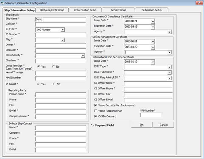 This figure shows the Standard Parameter Configuration window for ENOAD This figure shows the Standard Parameter Configuration window for ENOAD