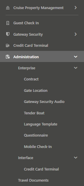 This figure shows the Administration Module, Enterprise Menu This figure shows the Administration Module, Enterprise Menu