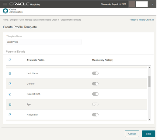 This figure shows the Profile Template Setup This figure shows the Profile Template Setup