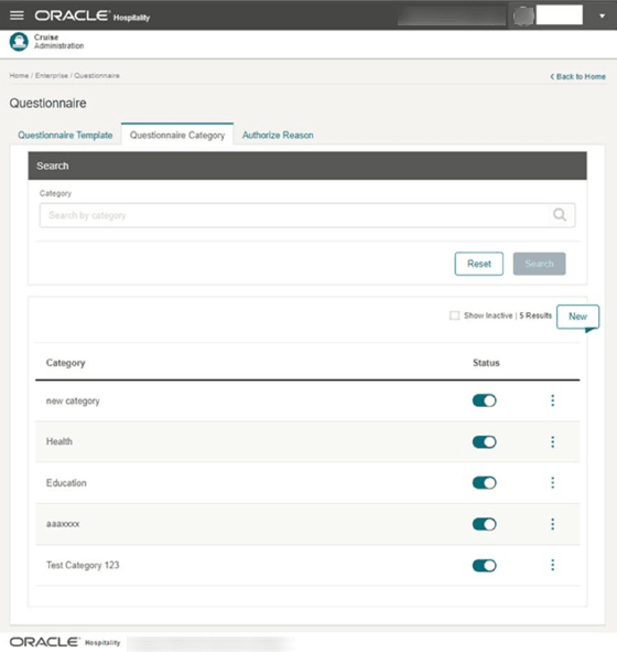 This figure shows the Questionnaire Category List This figure shows the Questionnaire Category List