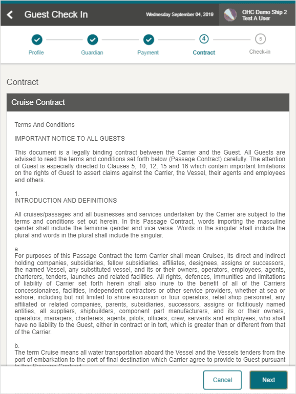 This figure shows the Mobile Check-In Contract page. This figure shows the Mobile Check-In Contract page.