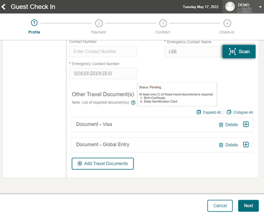 This figure shows the Guest Check In – Other Travel Documents This figure shows the Guest Check In – Other Travel Documents