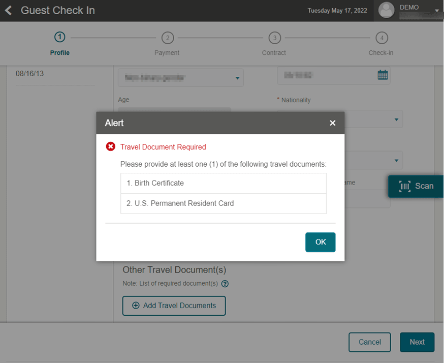 This figure shows the Other Travel Document Alert This figure shows the Other Travel Document Alert