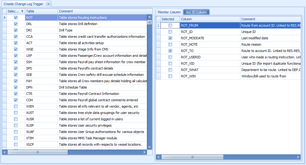 This figure shows an example of Change Log Triggers available in SPMS. This figure shows an example of Change Log Triggers available in SPMS.