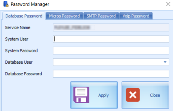This figure shows the Password Manager window, where you can update the database password and other application password. This figure shows the Password Manager window, where you can update the database password and other application password.