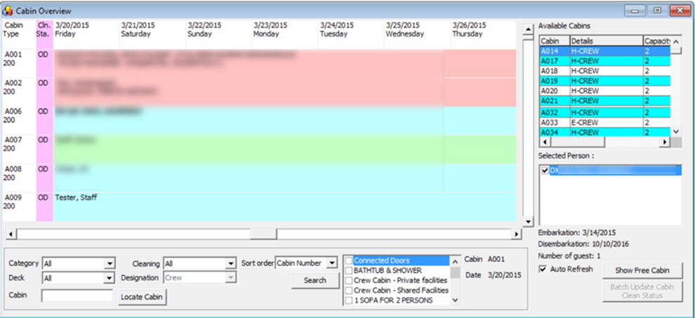 This figure shows the Cabin Overview Window