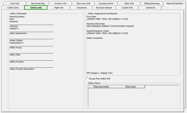 This figure shows the Safety Info Tab This figure shows the Safety Info Tab