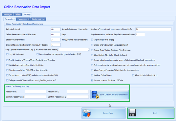 This figure shows the location where credit card encryption key and passphrase is setup.