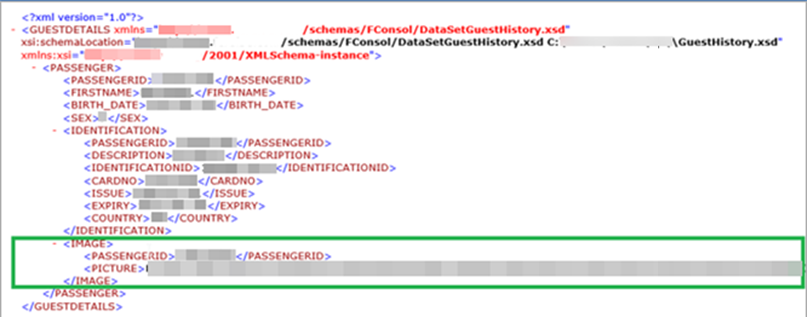 This figure shows the example of the location of the image in XML file format.