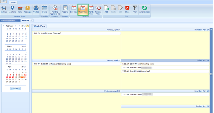 This figure shows the Events – Week View