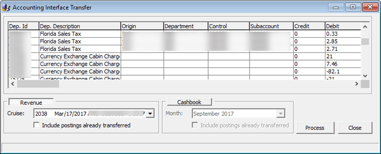 This figure shows the Accounting Interface Transfer window. This figure shows the Accounting Interface Transfer window.