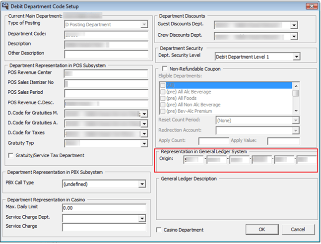 This figure shows the GL Representation Code field in Department Setup.