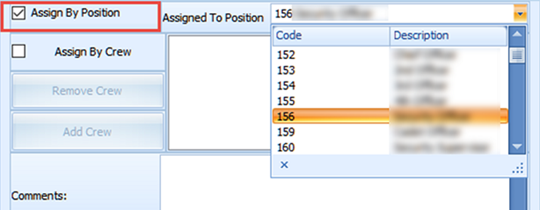 The figure shows the Assign by Position window with the Assigned To Position drop-down list.
