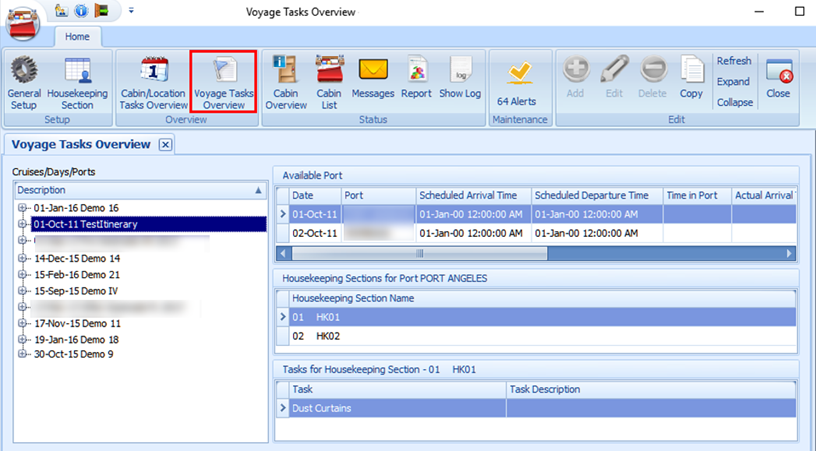 The figure shows the Voyage Task Overview window.