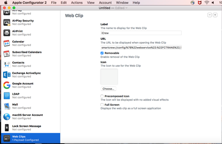 This figure shows the Web Clip set up page.