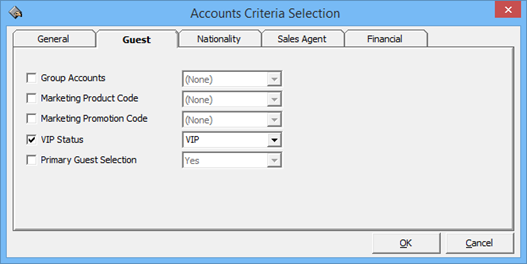This figure shows the Account Selection Criteria — Guest