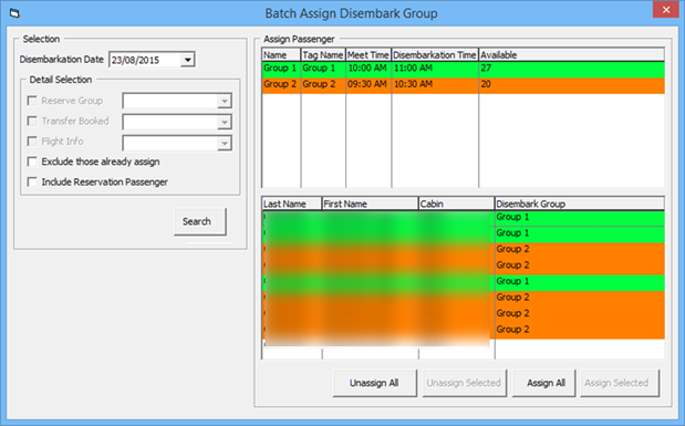 This figure shows the Batch Assign Disembarking Group