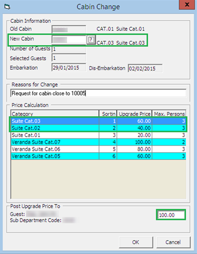 This figure shows the Cabin Change Price Calculation