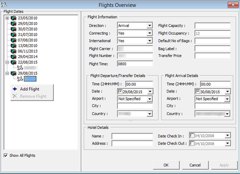 This figure shows the Flight Overview Window This figure shows the Flight Overview Window