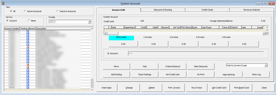 This figure shows the System Account Window This figure shows the System Account Window