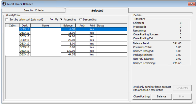 This figure shows the Quick Balance Selected Tab