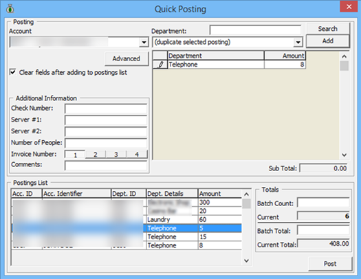 This figure shows the Quick Posting Window