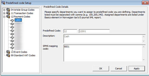 This figure shows the sample predefined payment codes.