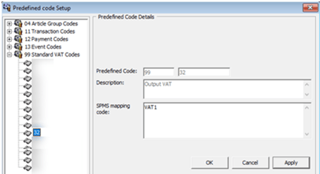 This figure shows the predefined VAT Codes.