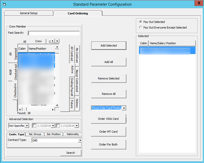 The figure shows the Card Ordering Selection window. The figure shows the Card Ordering Selection window.