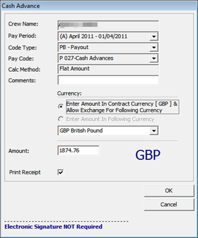 The figure shows the Cash Advance Posting window. The figure shows the Cash Advance Posting window.