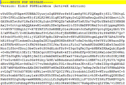 The figure shows an excerpt of an encrypted output file. The figure shows an excerpt of an encrypted output file.