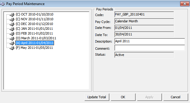 The figure shows the Pay Period Maintenance form. The figure shows the Pay Period Maintenance form.