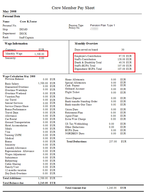 The figure shows a sample for a Crew Pay Sheet.